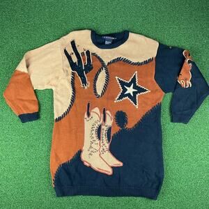 Vintage iB Diffusion Western Country Cowboy Boots Beaded Crewneck Sweater Sz M